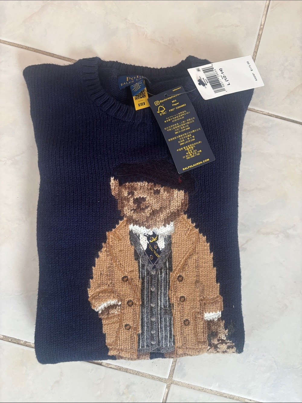 Polo Ralph Lauren Girls L 12-14 Polo Bear Navy Knit Sweater NWT